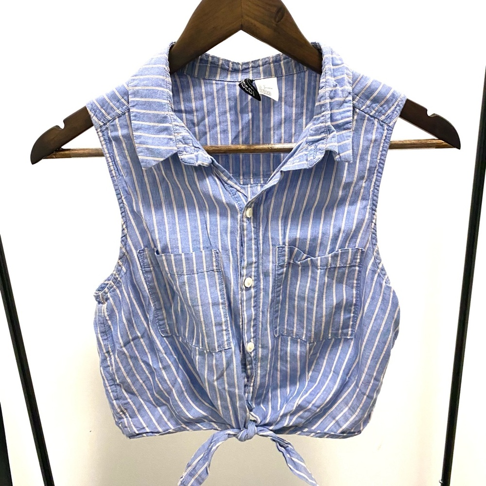 Striped Blue Collared Crop Top